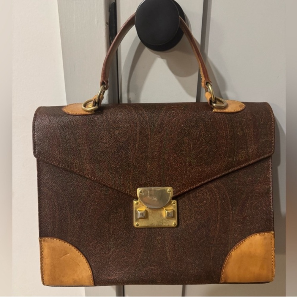 ETRO Vintage Paisley Print Leather Large Carrying Case/Handbag